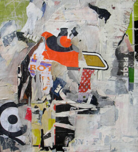 Papiers, acrylique sur bois - 48,5 x 44,3 cm - 2004 Collage papiers sur bois de l'artiste Fred SOULA, sculpteur plasticien en Dordogne