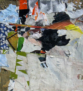 Papiers, acrylique sur bois - 48,5 x 44,3 cm - 2004 Collage papiers sur bois de l'artiste Fred SOULA, sculpteur plasticien en Dordogne