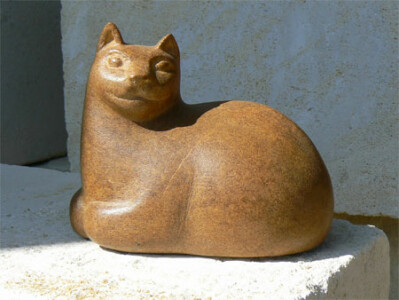 Chat sage - Stéatite - 2009 Chat - Sculpture animalière en stéatite, création de Fred SOULA sculpteur en Dordogne