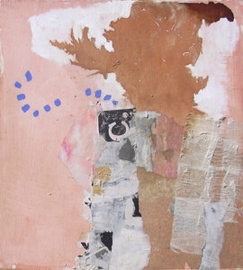 Papiers, acrylique sur bois - 48,5 x 44,3 cm - 1997 Collage papiers sur bois de l'artiste Fred SOULA, sculpteur plasticien en Dordogne