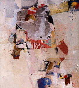 Papiers, acrylique sur bois - 48,5 x 44,3 cm - 1997 Collage papiers sur bois de l'artiste Fred SOULA, sculpteur plasticien en Dordogne