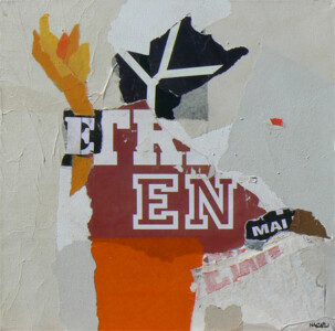 Papiers et acrylique sur toile - 40x40cm - 2009 Collage papiers sur toile de l'artiste Fred SOULA, sculpteur plasticien en Dordogne