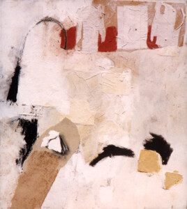 Papiers, acrylique sur bois - 48,5 x 44,3 cm - 1997 Collage papiers sur bois de l'artiste Fred SOULA, sculpteur plasticien en Dordogne