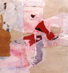 Papiers sur bois - 48,5 x 44,3 cm -1997 Collage papiers sur bois de l'artiste Fred SOULA, sculpteur plasticien en Dordogne