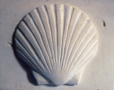 pierre de Richemont - 20 x 16,5 x 5 cm - 2019 Bas-relief d'une Coquille St-Jacques en pierre de Richemont, de Fred SOULA sculpteur en Dordogne